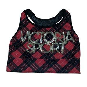 Victoria Sport Red Plaid Sports Bra, Lined, Christmas, Small